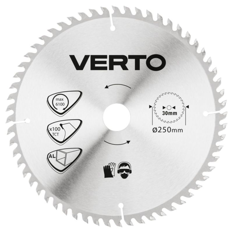 Диск відрізний, карбід кремнія, 250 x 30 мм, 100 зуб, по алюмінію VERTO (61H108)